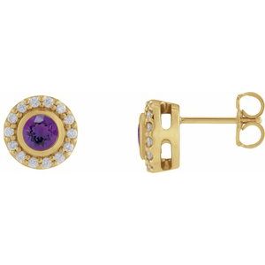 14K Yellow Gold Natural Amethyst & 1/5 CTW Natural Diamond Halo-Style Stud Earrings