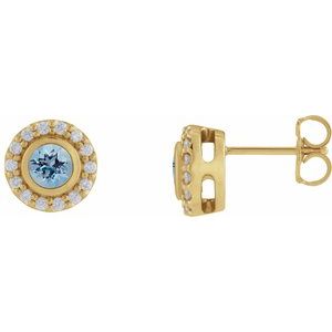 14K Yellow Gold Lab-Grown Aqua Sapphire & 1/5 CTW Natural Diamond Halo-Style Stud Earrings