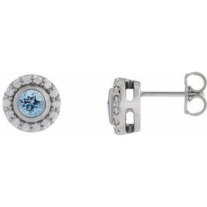 Platinum Lab-Grown Aqua Sapphire & 1/5 CTW Natural Diamond Halo-Style Stud Earrings