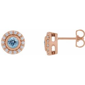 14K Rose Gold Lab-Grown Aqua Sapphire & 1/5 CTW Natural Diamond Halo-Style Stud Earrings