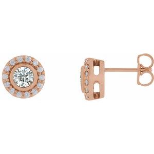 14K Rose Gold Lab-Grown Moissanite & 1/5 CTW Natural Diamond Halo-Style Stud Earrings