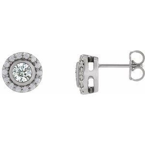 Platinum Lab-Grown Moissanite & 1/5 CTW Natural Diamond Halo-Style Stud Earrings