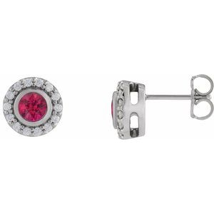 14K White Gold Lab-Grown Ruby & 1/5 CTW Natural Diamond Halo-Style Stud Earrings