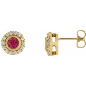 14K Yellow Gold Lab-Grown Ruby & 1/5 CTW Natural Diamond Halo-Style Stud Earrings