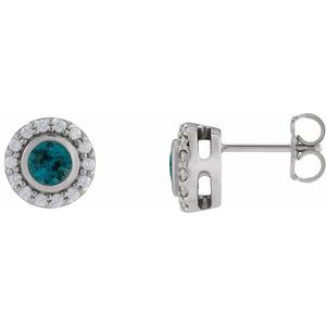 Platinum Natural London Blue Topaz & 1/5 CTW Natural Diamond Halo-Style Stud Earrings