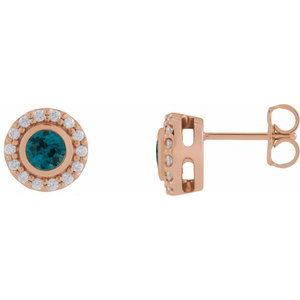 14K Rose Gold Natural London Blue Topaz & 1/5 CTW Natural Diamond Halo-Style Stud Earrings