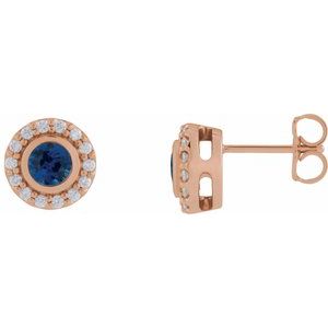 14K Rose Gold Lab-Grown Blue Sapphire & 1/5 CTW Natural Diamond Halo-Style Stud Earrings