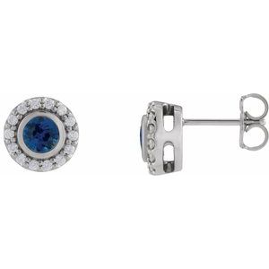 14K White Gold Lab-Grown Blue Sapphire & 1/5 CTW Natural Diamond Halo-Style Stud Earrings