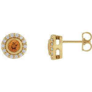 14K Yellow Gold Natural Citrine & 1/5 CTW Natural Diamond Halo-Style Stud Earrings
