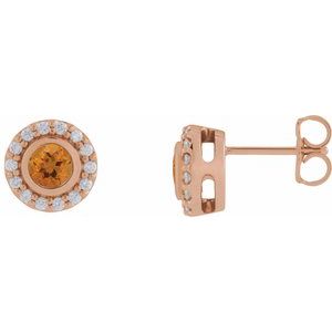 14K Rose Gold Natural Citrine & 1/5 CTW Natural Diamond Halo-Style Stud Earrings