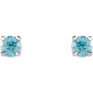 14K White Gold 2.5 mm Natural Blue Zircon Earrings – image 2