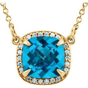 14K Yellow Gold Natural Swiss Blue Topaz & .05 CTW Natural Diamond 16" Necklace