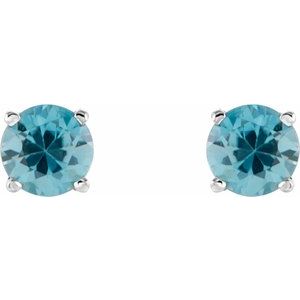 14K White Gold 5 mm Natural Blue Zircon Earrings – image 2