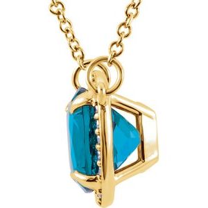 14K Yellow Gold Natural Swiss Blue Topaz & .05 CTW Natural Diamond 16" Necklace
