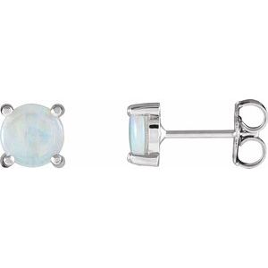 14K White Gold 6 mm Natural White Opal Earrings