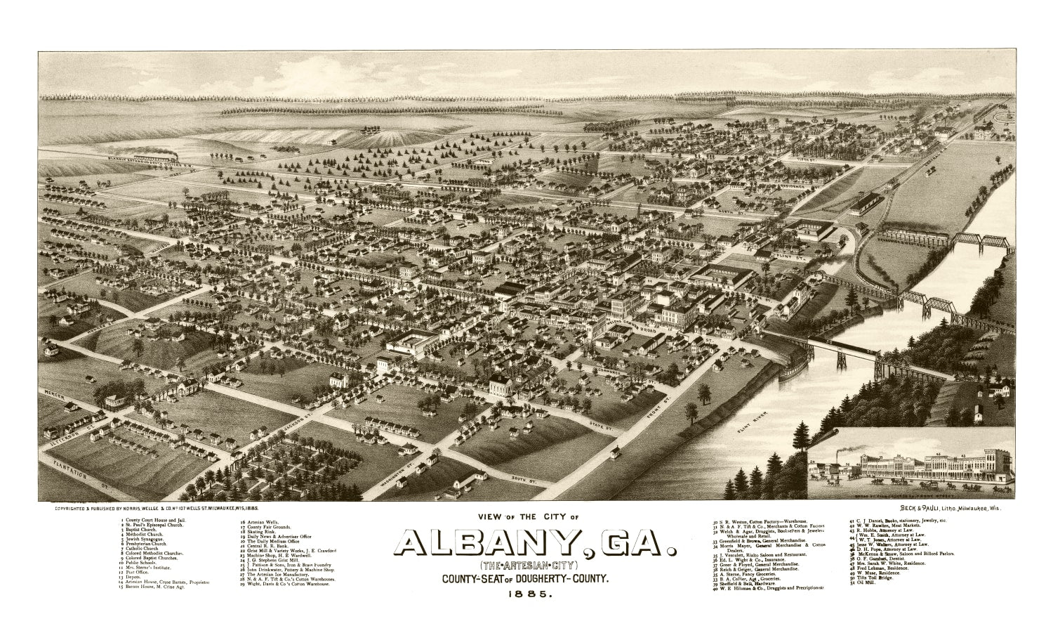 Vintage Map of Albany, Georgia 1885