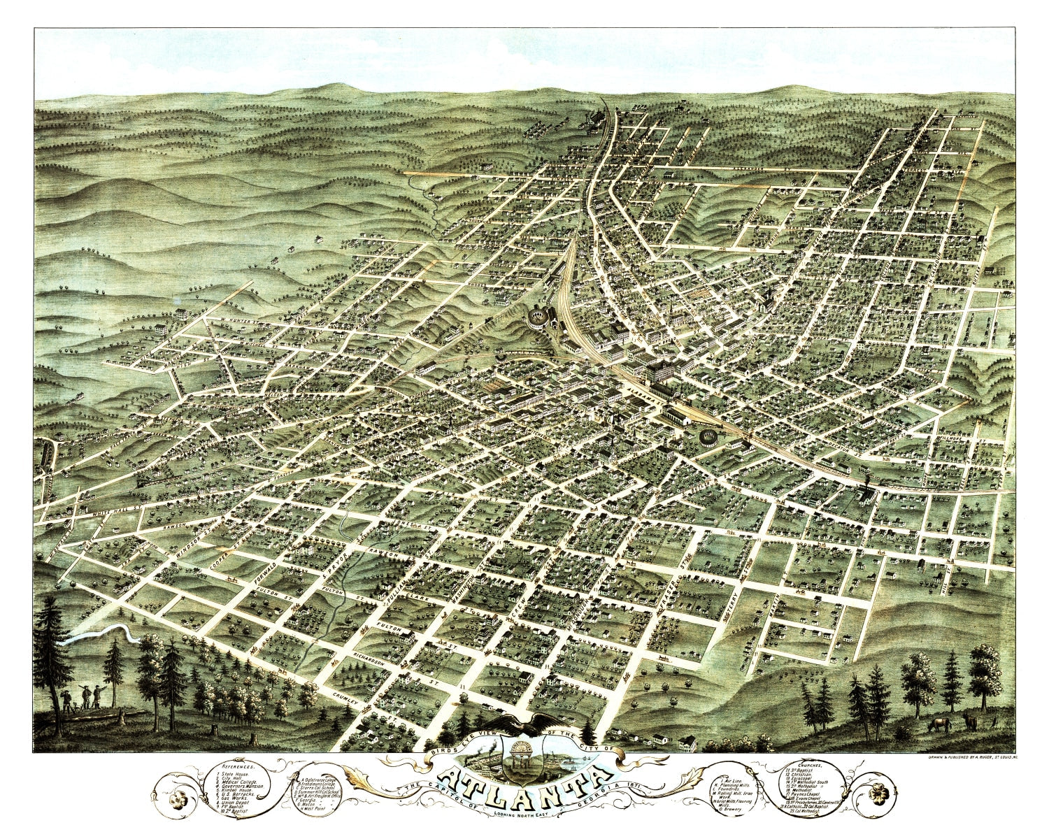 Vintage Map of Atlanta, Georgia 1871
