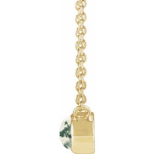 14K Yellow Gold Natural Moss Agate Cabochon 18" Necklace