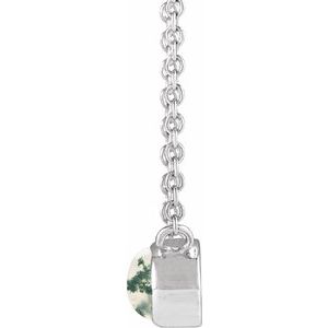 Platinum Natural Moss Agate Cabochon 18" Necklace
