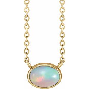 14K Yellow Gold Natural Ethiopian Opal Cabochon 18" Necklace