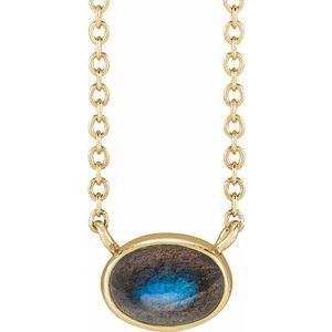 14K Yellow Gold Natural Labradorite Cabochon 18" Necklace