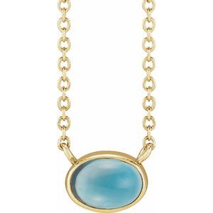 14K Yellow Gold Natural London Blue Topaz Cabochon 18" Necklace