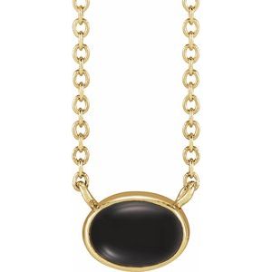 14K Yellow Gold Natural Black Onyx Cabochon 18" Necklace