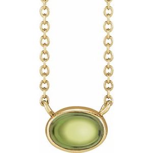 14K Yellow Gold Natural Peridot Cabochon 18" Necklace