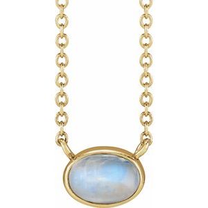 14K Yellow Gold Natural Rainbow Moonstone Cabochon 18" Necklace