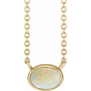 14K Yellow Gold Natural White Opal Cabochon 18" Necklace