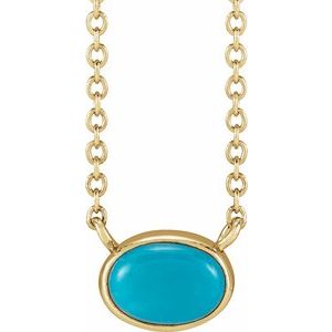 14K Yellow Gold Natural Turquoise Cabochon 18" Necklace