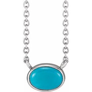 Sterling Silver Natural Turquoise Cabochon 18" Necklace