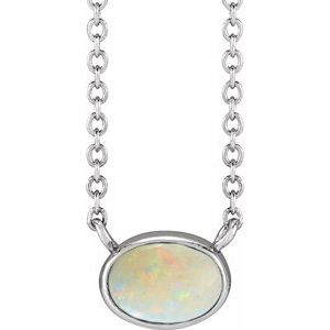 14K White Gold Natural White Opal Cabochon 18" Necklace