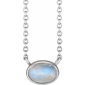 Platinum Natural Rainbow Moonstone Cabochon 18" Necklace