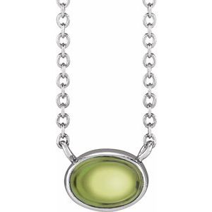 Sterling Silver Natural Peridot Cabochon 18" Necklace