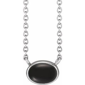 Platinum Natural Black Onyx Cabochon 18" Necklace
