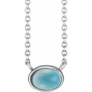 Platinum Natural London Blue Topaz Cabochon 18" Necklace