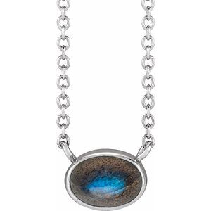 Sterling Silver Natural Labradorite Cabochon 18" Necklace