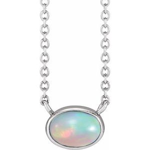 Sterling Silver Natural Ethiopian Opal Cabochon 18" Necklace
