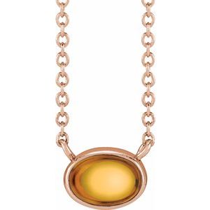 14K Rose Gold Natural Citrine Cabochon 18" Necklace