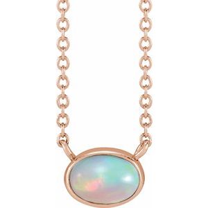 14K Rose Gold Natural Ethiopian Opal Cabochon 18" Necklace