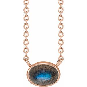 14K Rose Gold Natural Labradorite Cabochon 18" Necklace