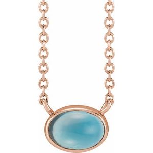 14K Rose Gold Natural London Blue Topaz Cabochon 18" Necklace