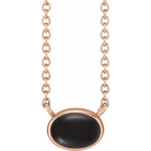 14K Rose Gold Natural Black Onyx Cabochon 18" Necklace