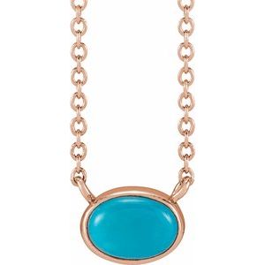 14K Rose Gold Natural Turquoise Cabochon 18" Necklace