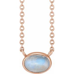 14K Rose Gold Natural Rainbow Moonstone Cabochon 18" Necklace