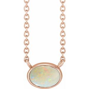 14K Rose Gold Natural White Opal Cabochon 18" Necklace