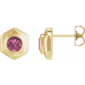 14K Yellow Gold Natural Pink Tourmaline Stud Earrings