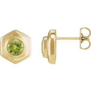 14K Yellow Gold Natural Peridot Stud Earrings
