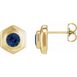 14K Yellow Gold Lab-Grown Blue Sapphire Stud Earrings